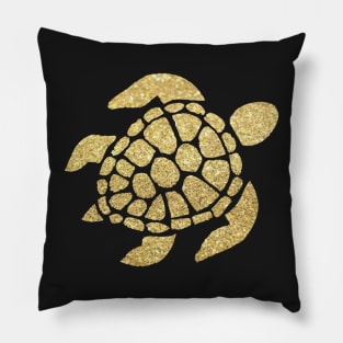 Gold Faux Glitter Turtle Pillow