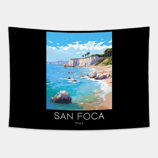 A Pop Art Travel Print of San Foca - Italy Tapestry