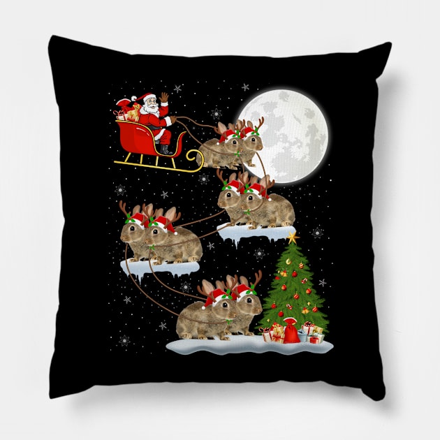 Funny Xmas Lighting Tree with Santa Rides Bunny at Christmas Pillow by Origami Fashion