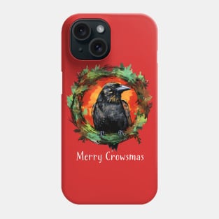 Funny "Merry Crowsmas" Christmas Crow & Wreath Phone Case