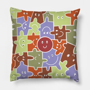 Colorful Happy Face Puzzle Pieces Pillow