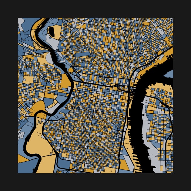 Philadelphia Map Pattern in Blue & Gold by PatternMaps