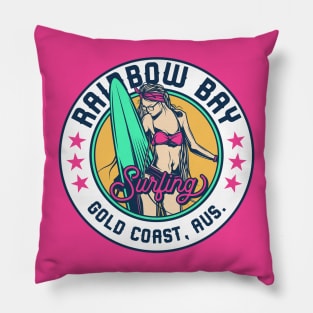 Retro Surfer Babe Badge Rainbow Bay Gold Coast Australia Pillow