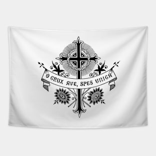 Cross - O Crux Ave, Spes Unica - Black - White Bkg Tapestry