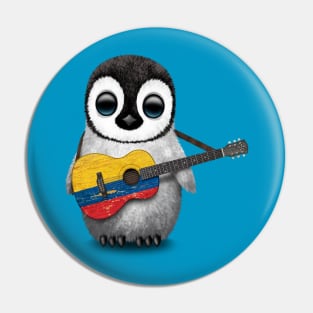 Baby Penguin Playing Colombian Flag Guitar Pin