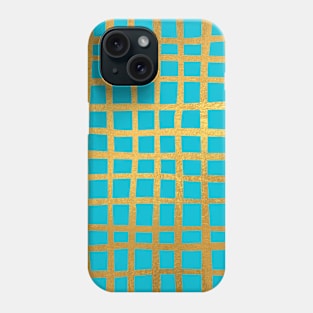 Cyan Gold colored abstract lines pattern Phone Case