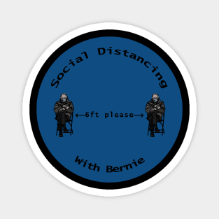 Social Distancing with Bernie Sanders Mittens on Round Background Magnet