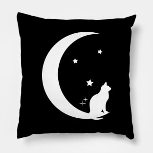 Cat, Stars, and Moon in Silhouette Pillow