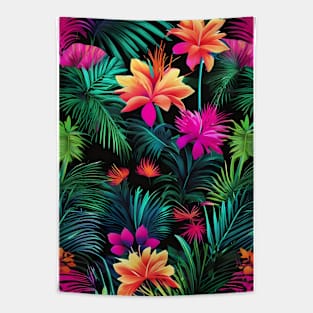 Neon tropical flowers pattern Tapestry