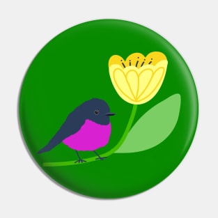 Pink robin on a yellow tulip Pin