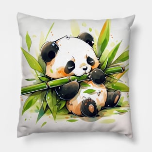 Cute Adorable Kawaii Baby Panda Eating Bamboo Pillow