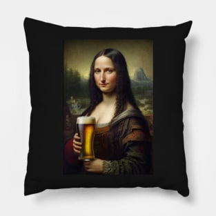 Mona Lisa Drinking Draught Beer Painting Pillow