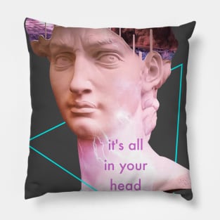 Vaporwave David Statue It's All In Your Head Storm Art Pillow