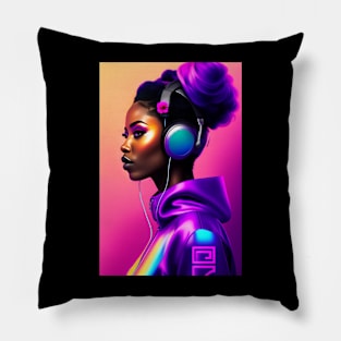 Cute woman listen to music graphic design artwork Pillow