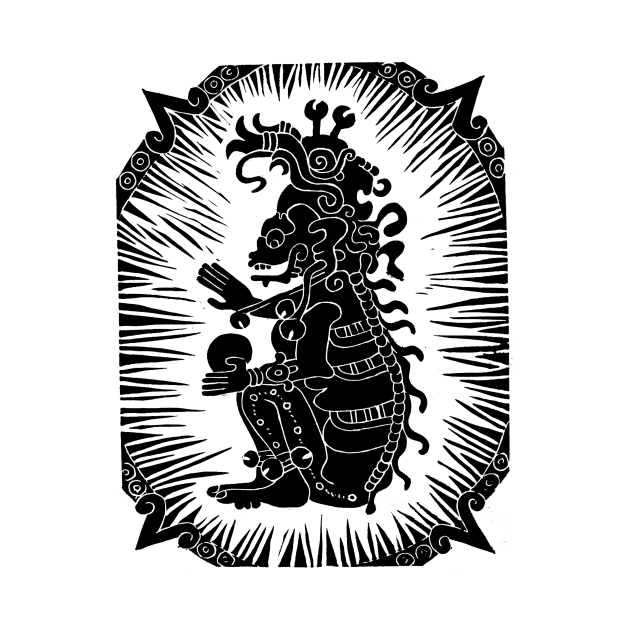 Mayan Death God Block Print by evilducky