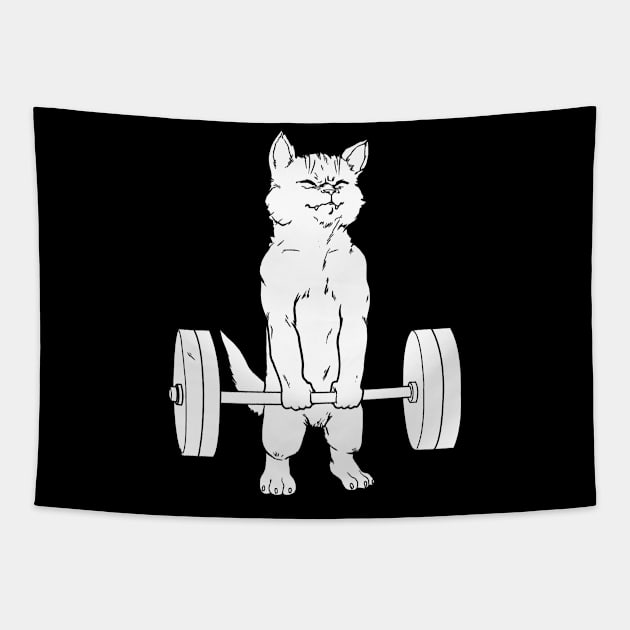 Cat Powerlifting Funny Tapestry by QUYNH SOCIU