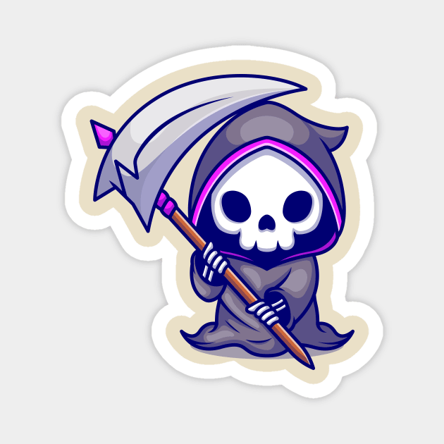 Premium Vector  Cute grim reaper holding scythe cartoon icon illustration  wake up