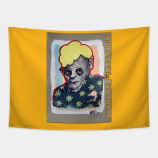 Uncle Looking for Friend | The Shy Man | Bad Hero Portrait Lowbrow Pop Surreal Art | Cartoon Star | Mini Masterpieces | Original Oil Painting By Tyler Tilley Tapestry