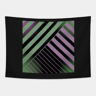 Green and Pink Stripes on Black Tapestry