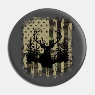 Camo US Flag Deer Elk Buck Camoflage Hunting Hunter Dad Gift Pin