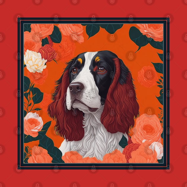 Dogs, spaniel and flowers, dog, style vector (red version 2 spaniel) by xlhombat