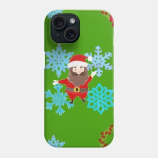 Santa Claus with a Christmas tree seamless pattern on a green background Phone Case