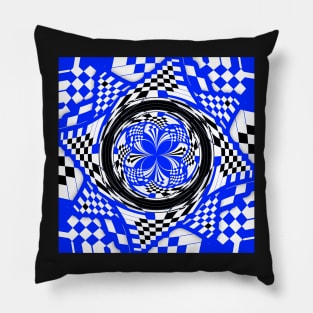 Blue Black and White Double Layer Swirl and Checkered Pinwheel Pillow