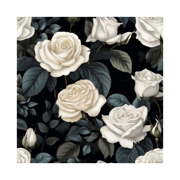 Black and White Rose Botanicals by Moon Art