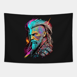 Neon Cyberpunk Viking - V1.11 Tapestry