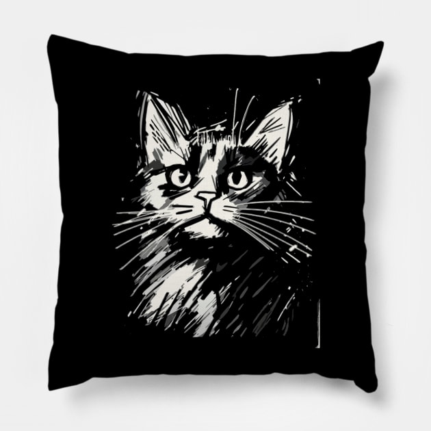 Cat Sketch Pillow by Obotan Mmienu