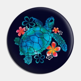 Sea Turtle with Flowers Pin