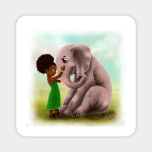 I Love You| Little Black Girl and Elephant art Magnet