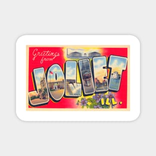 Greetings from Joliet, Illinois - Vintage Large Letter Postcard Magnet