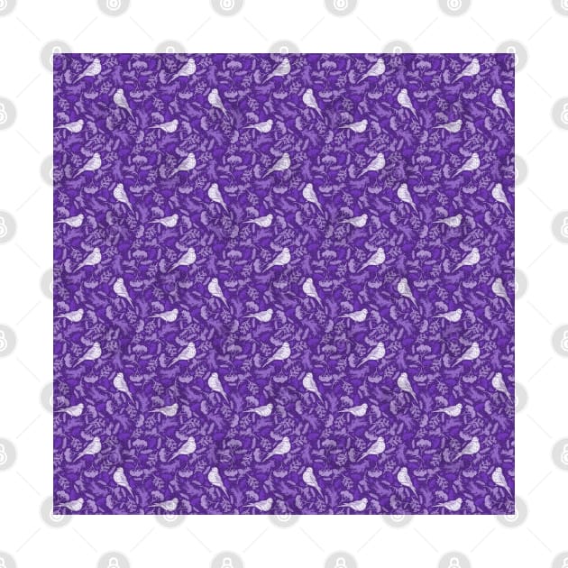 Pretty Purple and Winter White Floral Pattern with Birds by FabulouslyFestive