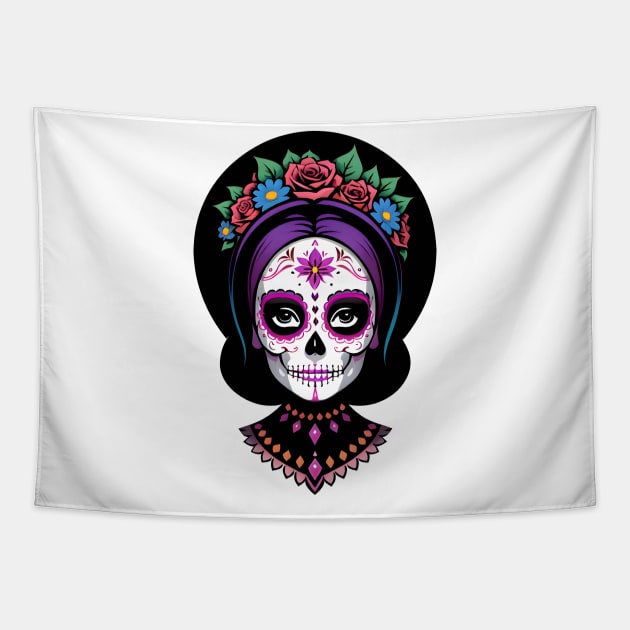 Floral Day of the Dead Girl Tapestry by CGI Studios