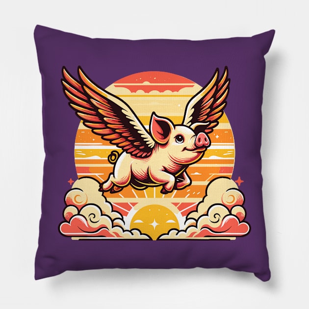 Flying Pig on the sky Pillow by Art_Boys