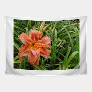 Wet Orange Lily Photographic Image Tapestry