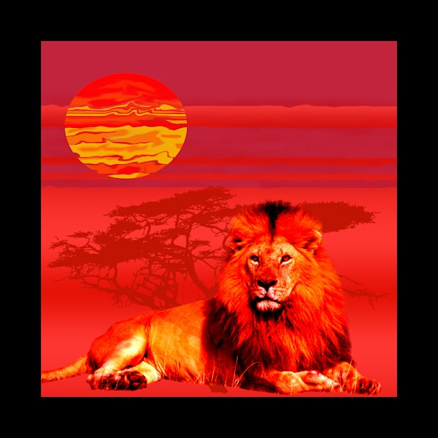 Africa Lions Sunrise Desert Red Gift T-Shirt by gdimido