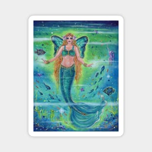 "Inner Peace mermaid" with tropical fish in the ocean copyright Renee L Lavoie Magnet