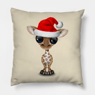 Baby Giraffe Wearing a Santa Hat Pillow