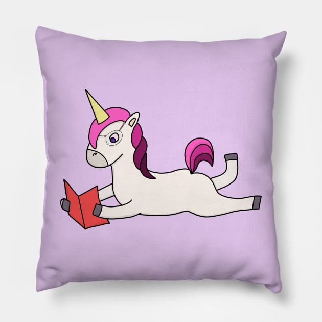 Unicorn wearing glasses and reading Pillow by DiegoCarvalho