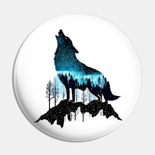 overlay wolf and pine forest Pin