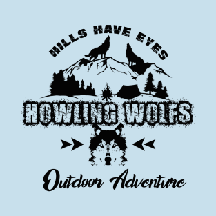 howling wolfs dark nights in woods T-Shirt