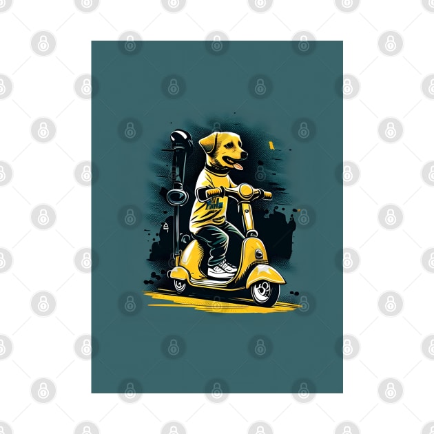 dog riding a scooter by artoriaa