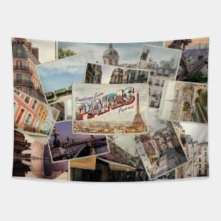 Greetings from Paris in France Vintage style retro souvenir Tapestry