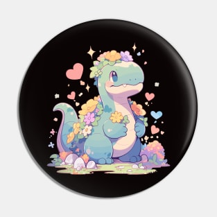 Kawaii - Flowers and T-Rex Pin