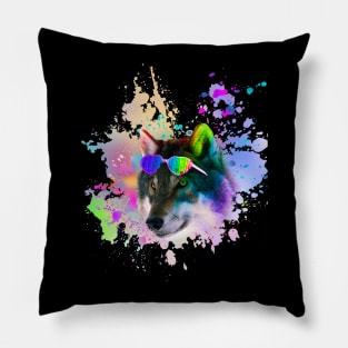 Wolf Wolves Wearing Love Rainbow Heart Glasses Pillow