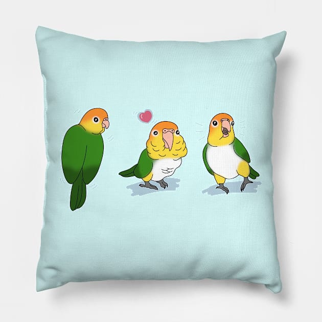 Three white bellied caique doodles Pillow by FandomizedRose