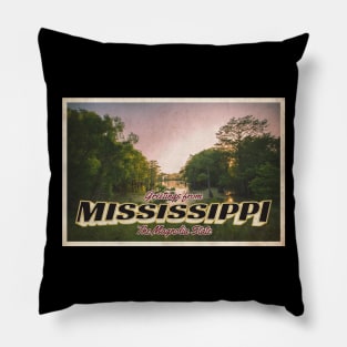 Greetings from Mississippi - Vintage Travel Postcard Design Pillow