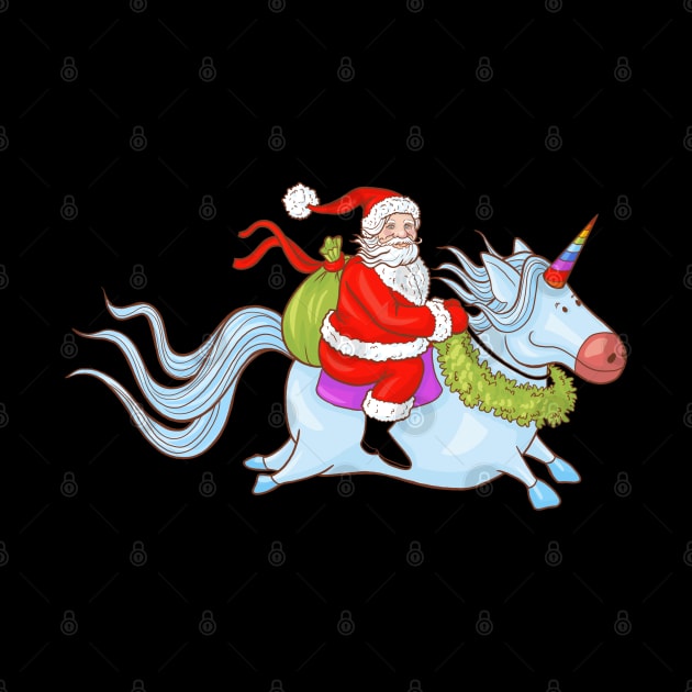 santa riding unicorn christmas by DragonTees